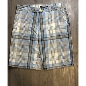Rusty Mens Plaid Shorts Size 34 Blue Check Flat Front Polyester Blend Casual